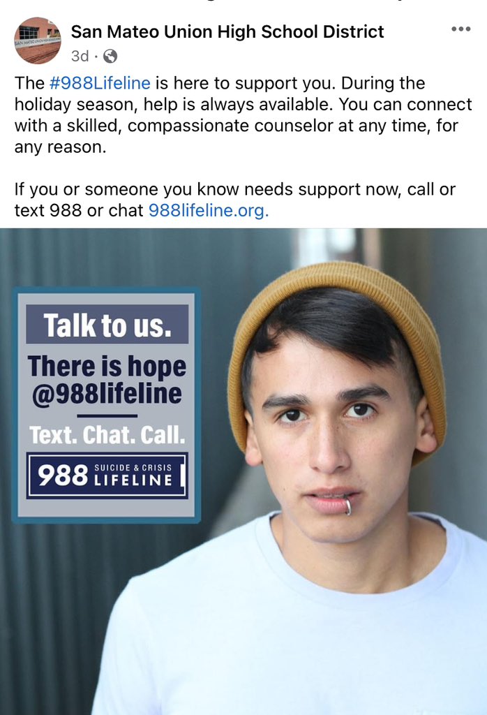 School is closed for winter break, but depression doesn’t take a winter break… if you or anyone you know needs help, there is support 24/7. Please share. ❤️