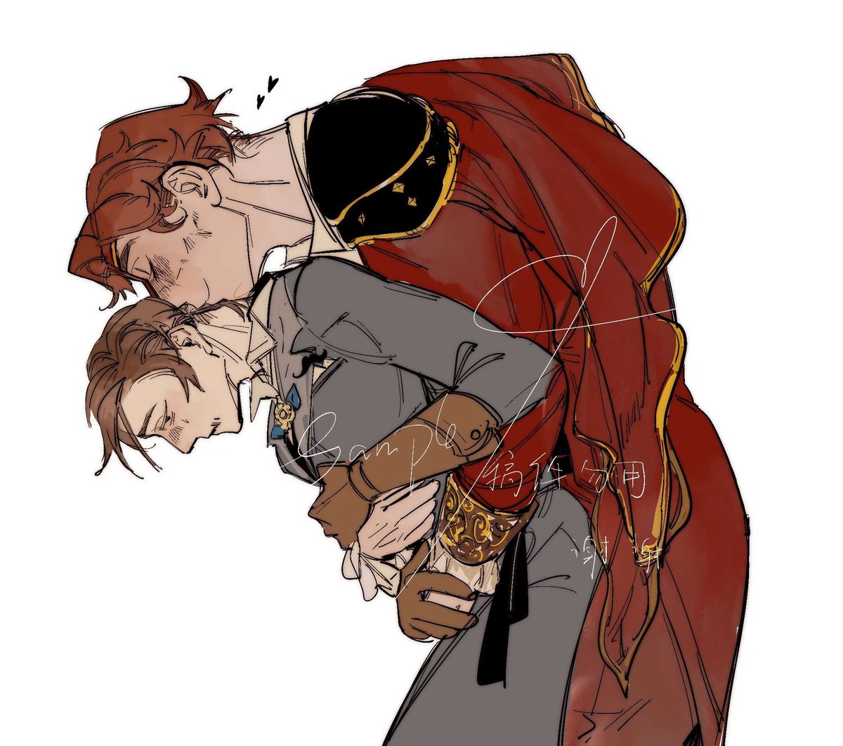 ban_gou63898's tweet image. 之前給朋友畫的羅納德和推理先生，請不要使用🌹。
#探傭