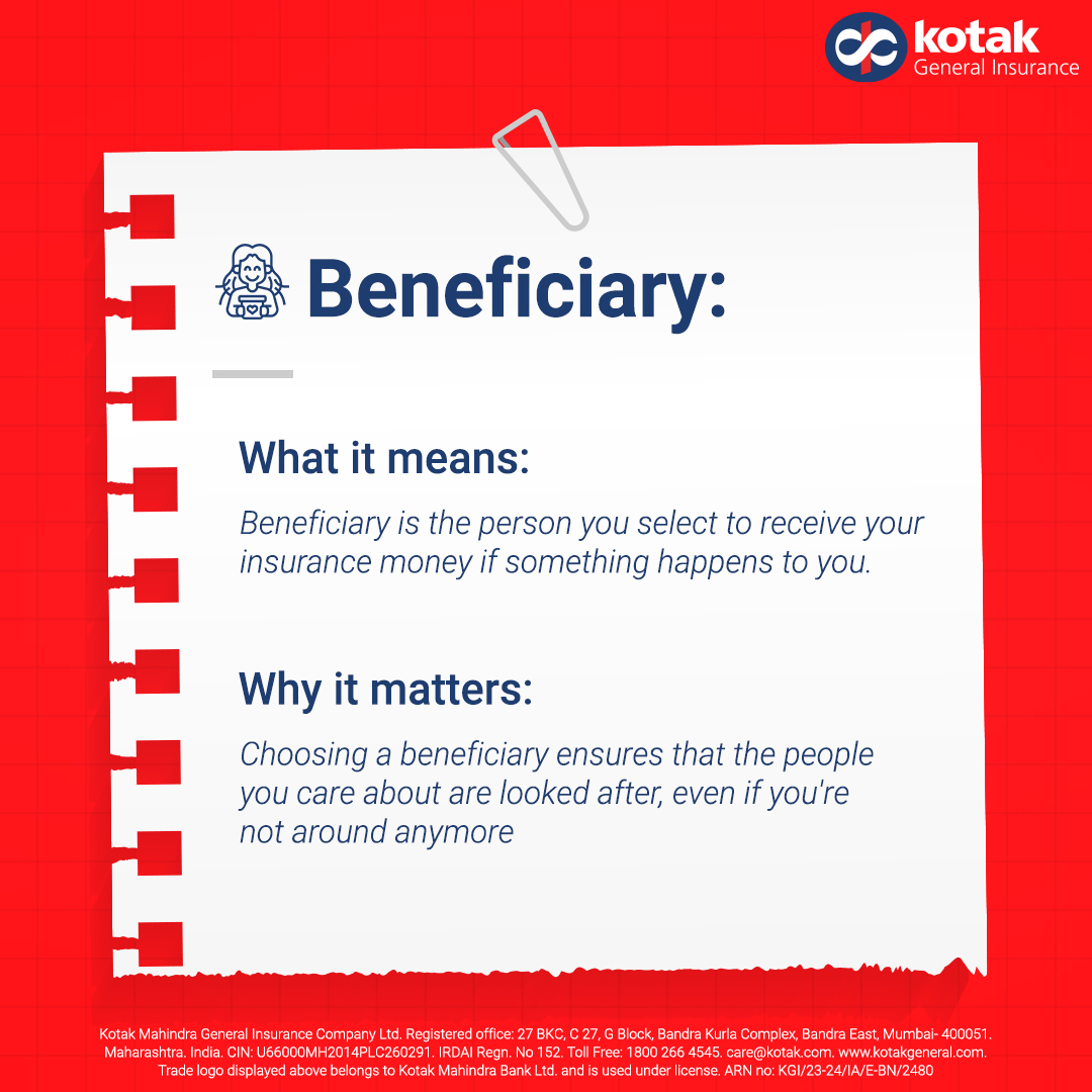 ZurichKotak's tweet image. People usually put their family members as beneficiary.

#KotakGeneralInsurance #InsuranceSimplified #Insurancejargon #InsuranceTerms #FAQs