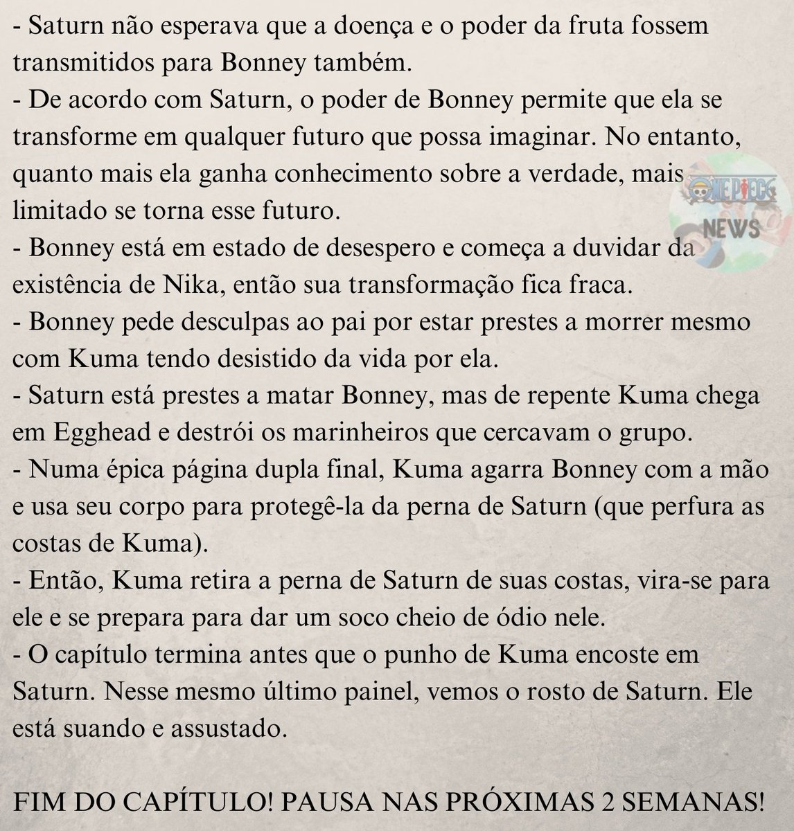 OnePieceNewsASL's tweet image. #ONEPIECE1103
🚨 Spoilers Completos do Capítulo 1103 de One Piece!

Que final de capítulo ABSURDO.
Eiichiro Oda, você é um gênio.