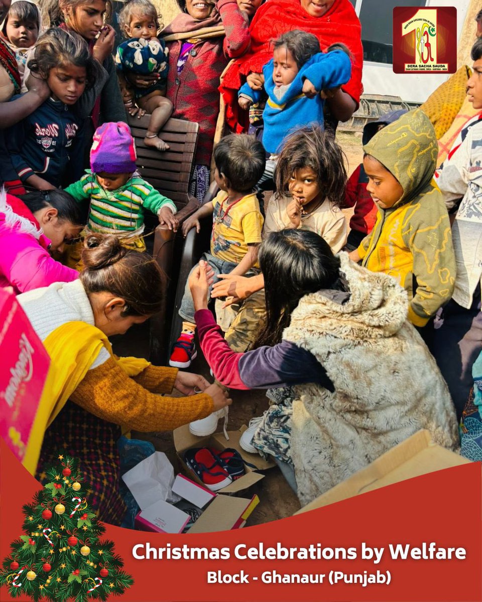 DSSNewsUpdates's tweet photo. Bringing festive cheer to those in need! 🌟🎄 Dera Sacha Sauda volunteers are celebrating Christmas with families and kids living near roads. We're spreading warmth with woolen clothes, blankets, sweaters, and sharing joy with hearty meals. #MerryChristmas #FestiveVibe #WinterCare #DeraSachaSauda