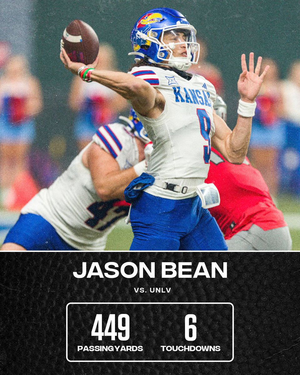espn's tweet photo. What a performance by Kansas QB Jason Bean 👏 

He had 6️⃣ Pass TD, the MOST in a bowl game by a Big 12 player in conference history‼️ https://t.co/DPvQvJ2gCg