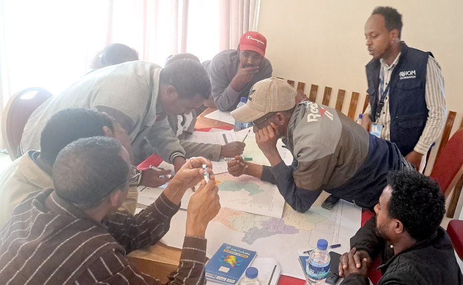 IOMEthiopia's tweet photo. Collaborating with the Tigray Regional Health Bureau 🇪🇹,IOM organized a joint participatory mapping exercise workshop as part of Population Mobility Mapping tools to understand the pattern of human mobility &amp; identify priority sites for preventing the spread of a cholera outbreak https://t.co/d5SRbuko0O