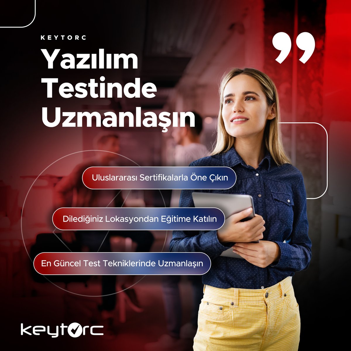 Keytorc's tweet image. 2024 yılında yeni kariyer hedefleriniz için eğitim planınızı oluşturun 🚀

Yazılım test alanında kendinizi geliştirmek, kariyerinizde önemli bir adım atmak ve geleceğin test uzmanı olmak için Test Eğitimlerimizi inceleyin.

keytorc.com/egitimler