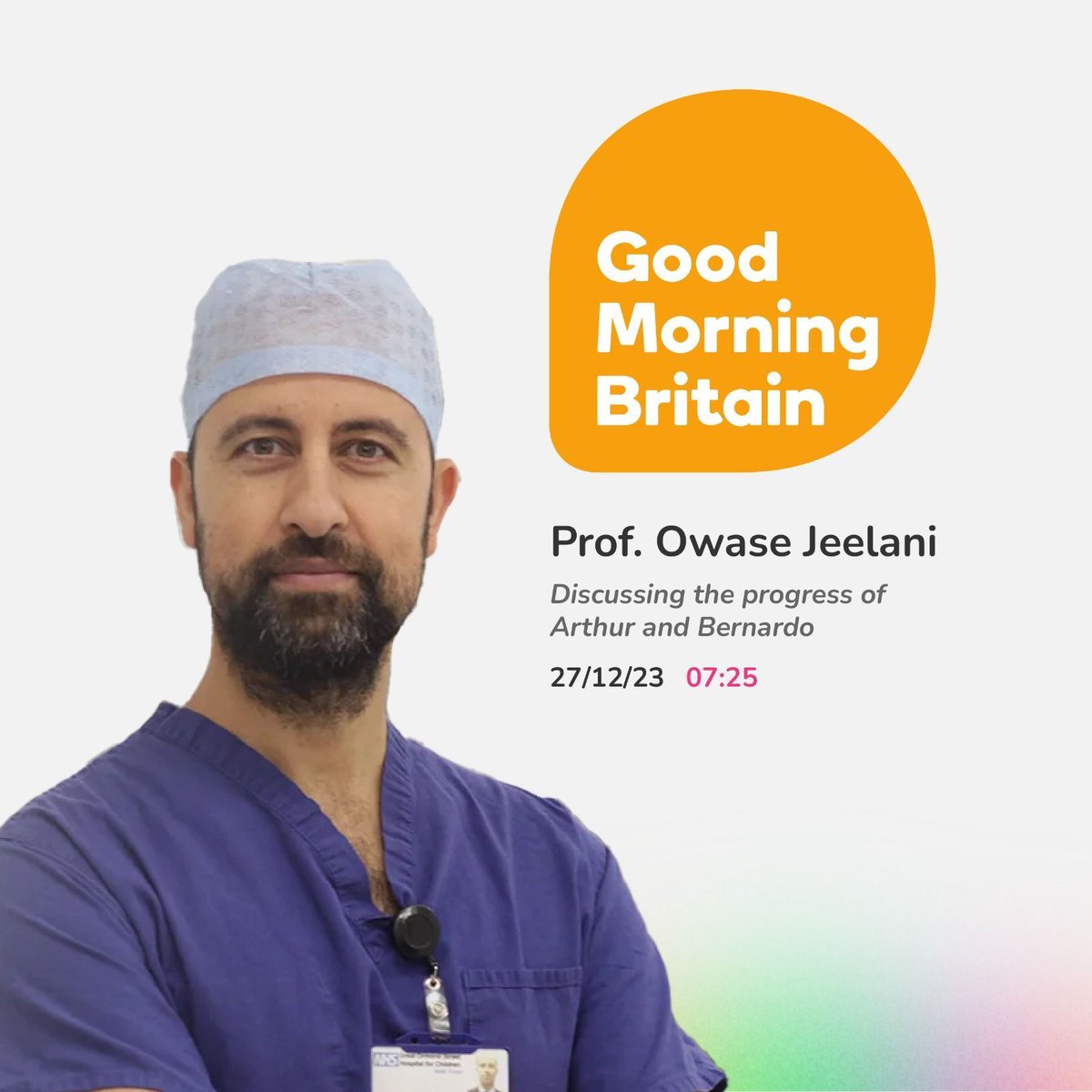 GUntwined's tweet photo. Our Founder, Prof. @DrOJeelani will be on @ITV’s Good Morning Britain today, discussing the progress of Arthur and Bernardo and more of Gemini’s life-changing work.
Tune in at 7:25am GMT to catch him live.
#GMB #GoodMorningBritain https://t.co/jwFfSSKLvM