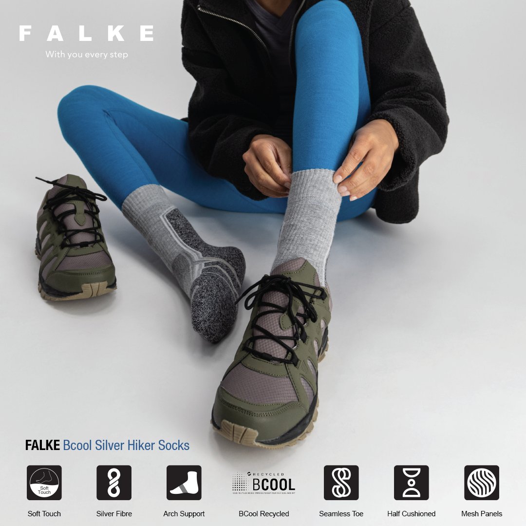 FalkeSA's tweet photo. At FALKE, we want you to feel your best as you perform at your peak. That’s why our FALKE BCool Silver Hiker socks are the best choice for your hiking activities.

#FalkeSA #WithYouEveryStep #PerformanceIsKey #PerformAtYourBest #Hiking #BCoolSilverHiker #HikingActivities https://t.co/lQAiTT52w4