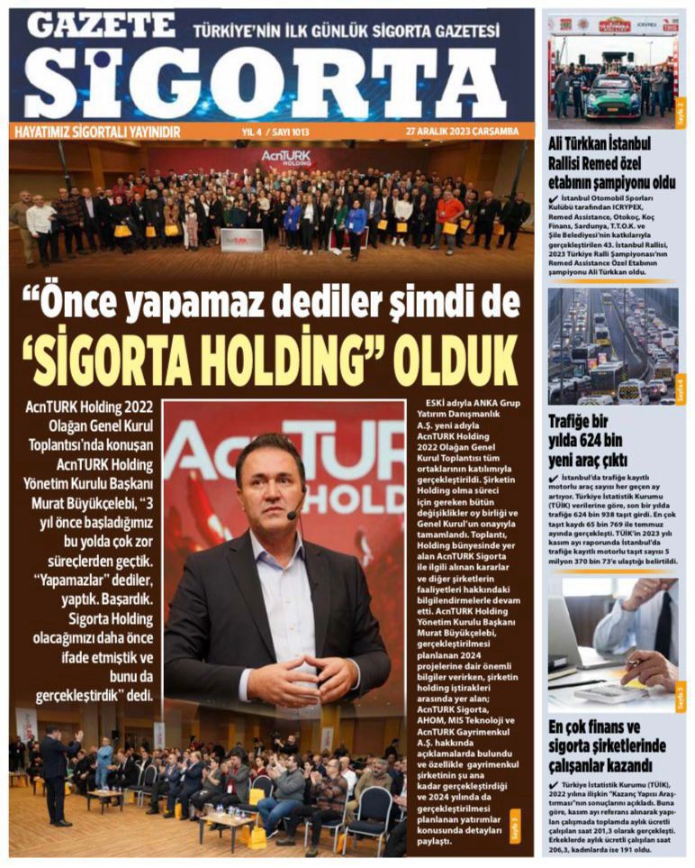 AcnTURK Holding, sigorta sektörünün kalbinde doğuyor!     

AcnTURK Holding, 2022 Genel Kurulu'nda tüm ortakların katılımıyla, Holding olma sürecini tamamladı. 

Haberin devamını linkten okuyabilirsiniz: sigortamedya.com.tr/acnturk-holdin…