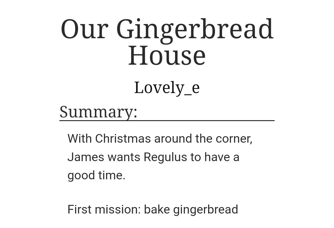 marauderseri's tweet photo. Our Gingerbread House 

-short fic
-just jegulus living together and being cute 
-gingerbread baking

@maraudersfest #marauderschristmas #MCDAY7 https://t.co/C0idkxCEqg