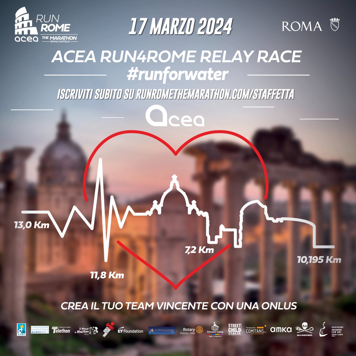 Roma's tweet photo. 🏆👟 Correre con un obiettivo! Partecipa alla staffetta Acea Run4Rome Relay Race, il 17 marzo 2024 sostieni la charity che ami. Ogni squadra fa la differenza! 

#itsRome ❤️ #RunForWater

Iscriviti subito 👇 https://t.co/4EiwHX4YKW https://t.co/8w9C2pxHzz