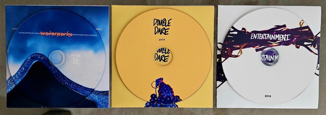 liamgdc's tweet photo. *WATERPARKS CD GIVEAWAY* 

Entertain for your chance to win Double Dare 2019, Entertainment 2019, and 1 (Demo album) on CD

To enter just follow me on Twitter, like and retweet this tweet

Open to all international people! https://t.co/YWCKsE2TCS
