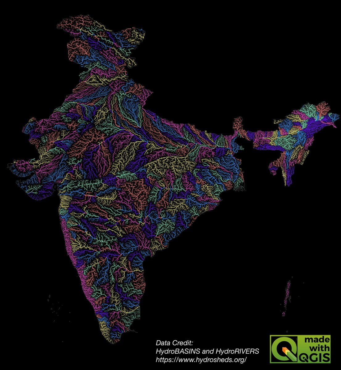 spatialthoughts's tweet photo. Just posted: A new #QGIS tutorial with step-by-step instructions to download data and create a beautifully colorized river basin map. https://t.co/3VupeZ4sVo https://t.co/o489mg3xxi