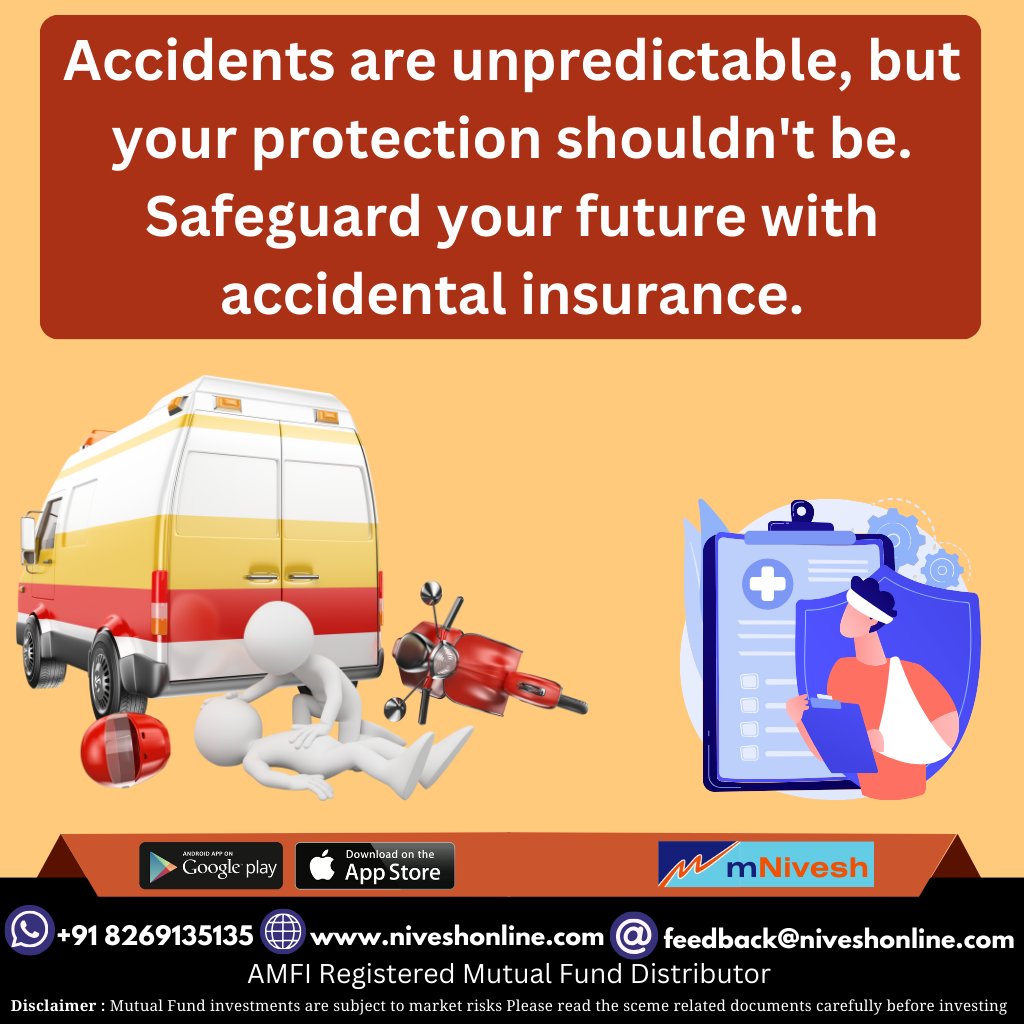 Accidents are unpredictable, but your protection shouldn't be. Safeguard your future with accidental insurance. 
#accident #insurance #bse #stock #investment #safety #bestinsurance #easytoapply #mutualfund