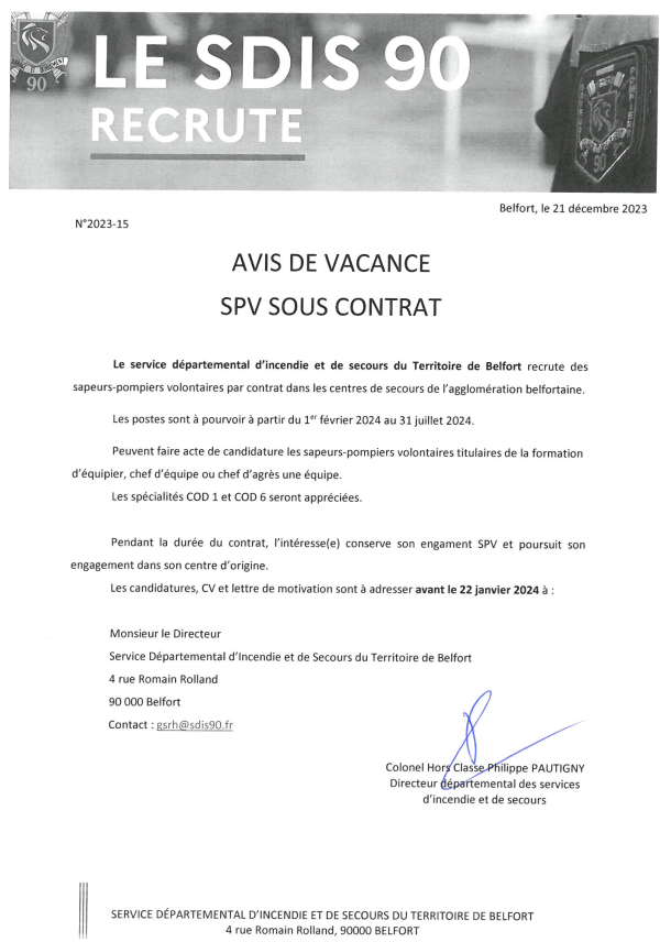 SDIS90's tweet photo. 📣 Avis de vacance : SPV sous contrat https://t.co/he2rAAh6hS