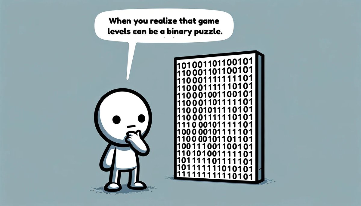 Bryukh's tweet photo. Here's an idea: What if we use the binary system as a core game mechanic? Envision levels where toggling 0s and 1s isn't just for computers but for solving puzzles and navigating adventures. Classic concept, modern gameplay! #GameDev #BinaryChallenge #CodingMeetsGaming #edgame https://t.co/abUihuUtzI