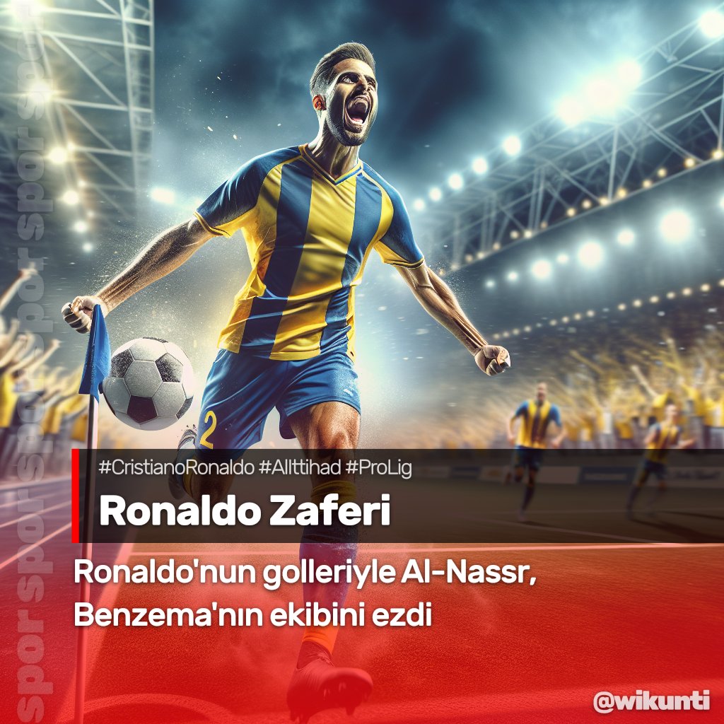 wikunti's tweet photo. Cristiano Ronaldo, Al-Nassr'ın Al-Ittihad'ı 5-2 yendiği maçta 2 gol atarak galibiyette kilit rol oynadı. 🏆⚽✨
#CristianoRonaldo #AlIttihad #ProLig https://t.co/cwCvfdN3Ks