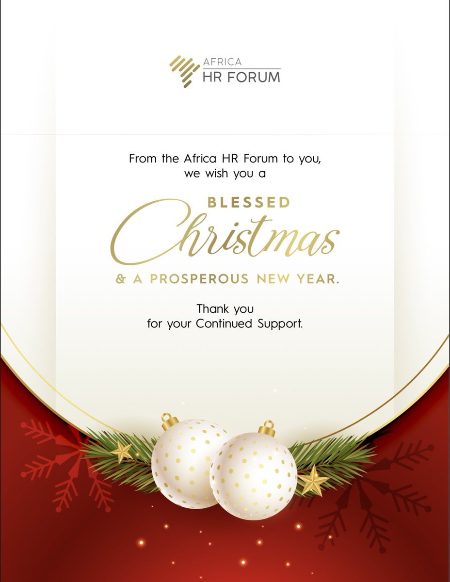 Jingle all the way to a Merry Christmas with warm wishes from the Africa HR Forum team! 🎅🏾🎄✨ Spread love, laughter, and joy this holiday season with your loved ones. 

#MerryChristmas #AfricaHRForum #SpreadLoveAndJoy 🌟❤️🌍