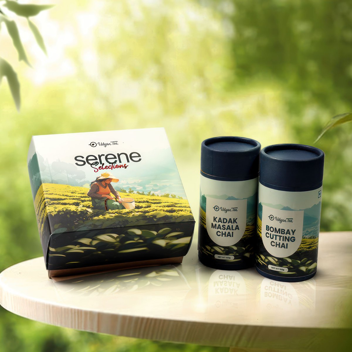 UdyanTea's tweet photo. Discover the sublime world of chai with Udyan Tea's new Serene Selections gift box. Two aromatic blends in elegant cans pair perfectly with the tranquil tea garden art. Treat yourself to these small-batch spices &amp; premium CTC tea leaves. https://t.co/PV49j8u9CH 
#chai #teagifts https://t.co/xaQ83mxzGb