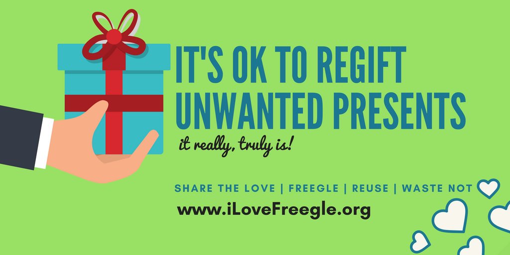 thisisfreegle's tweet image. Re-gifting?
We're here to help!
Pass on things you don't want (and find things you do need!)
Freegle makes that quick, easy and safe to do.
Give away and find free stuff here ilovefreegle.org/explore 

#WasteNot #ConsumeLess #ShareMore #SaveMoney #ReduceLandfill #ChooseToReuse