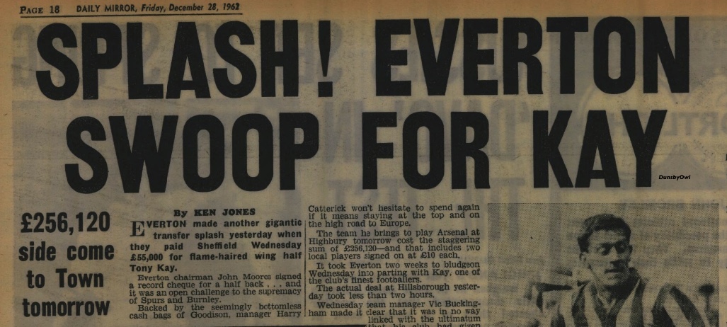 Dunsbyowl's tweet photo. #OnThisDay 61 years ago - an Owl became a Toffee - Wednesday sold local lad Tony Kay @winghalf6 to Catterick's @Everton @EvertonHeritage
for a record £55,000 (or £60,000 😀) after scoring 10 goals in 203 games for #SWFC 1955-62. https://t.co/0nYYdvDhTm
