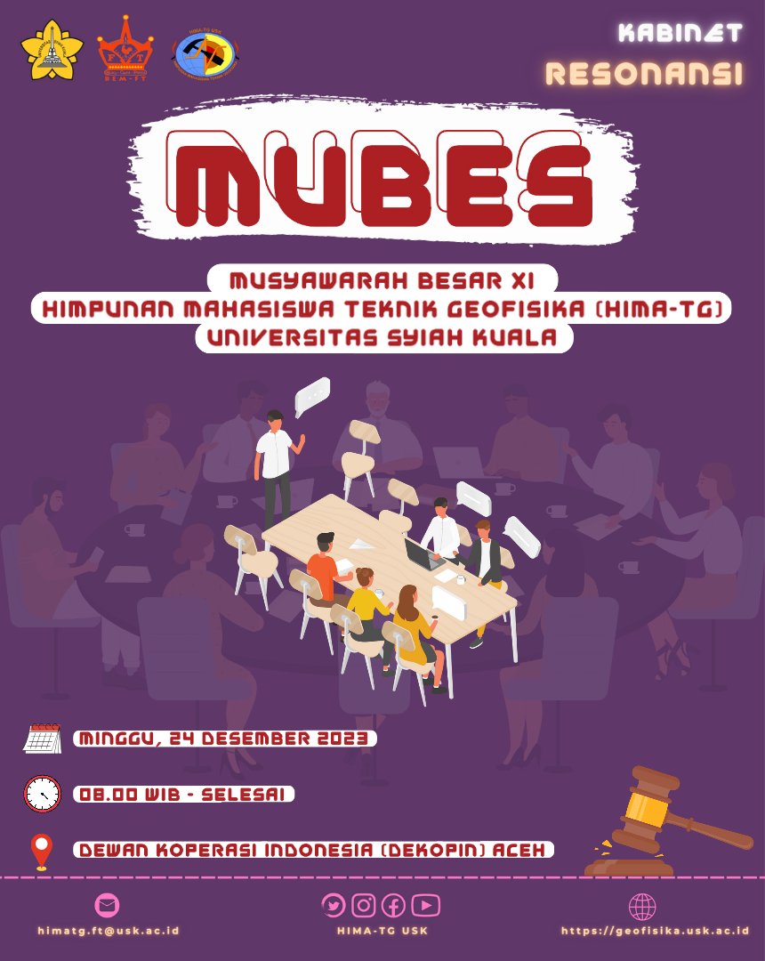 himatgUSK's tweet photo. [MUBES HIMA-TG USK]

Hai teman-teman Geofisikawan semua!✨

Hendak melangkah ke lembaran yang baru, Musyawarah Besar Himpunan Mahasiswa Teknik Gefisika akan diadakan lagi. https://t.co/BVRRRvCMUc