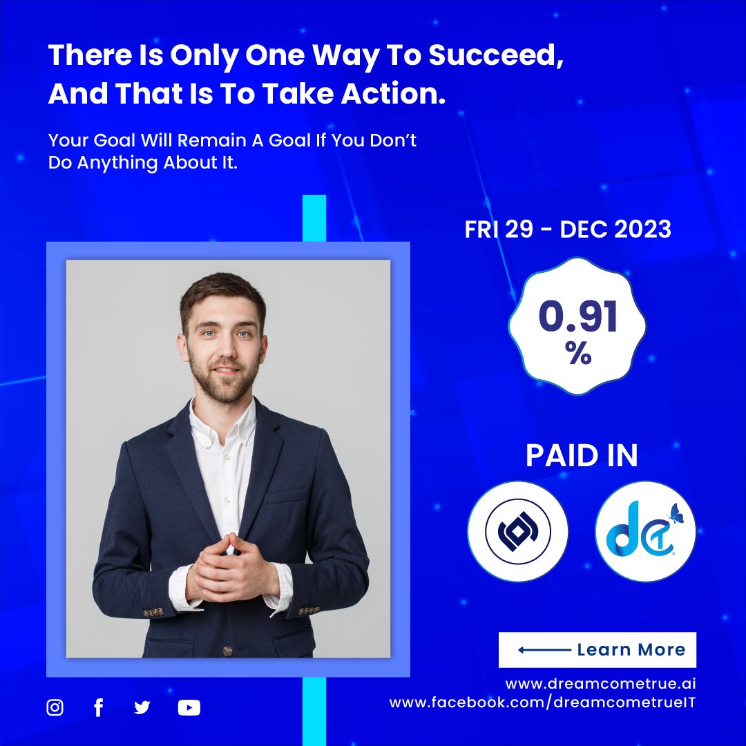There is only one way to succeed, and that is to take action. 

Your goal will remain a goal if you don’t do anything about it.

Adopt the right mental attitude and use your determination to find more ways to achieve your goals faster. 

Join us at dreamcometrue.ai

#DCT
