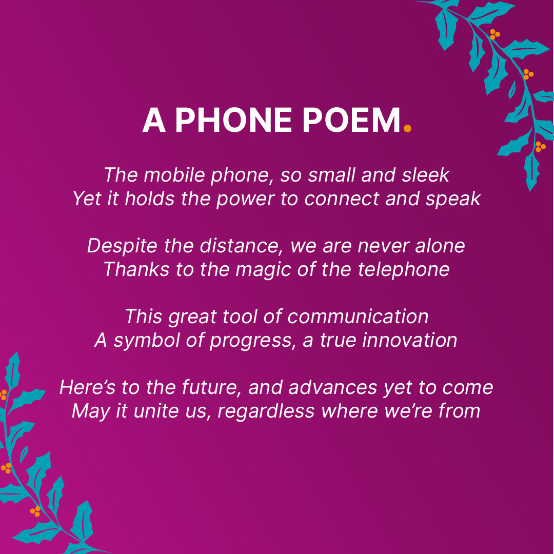 🤖✨ A collaboration between human creativity and the magic of AI! Last year, we teamed up to craft a poetic ode to the ever-connecting power of mobile phones. Here's to the marvels of technology and the poetic touch of human and artificial minds. 📱🌐 #HumanAIHarmony #TechPoetry