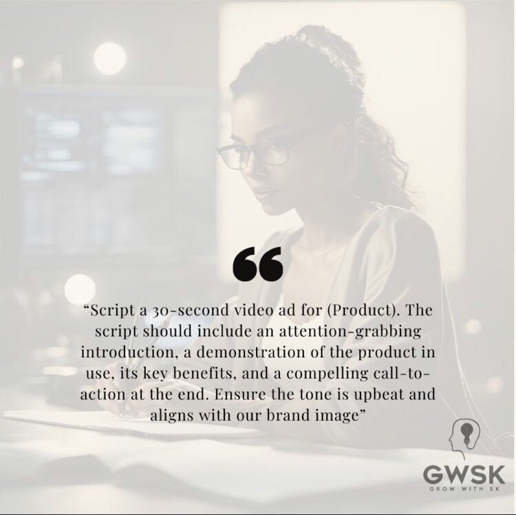 GroWithSk's tweet image. ChatGPT Prompt of The Day
Video Scripting
#VideoScripting #Advertising #DigitalMarketing #ContentCreation #VideoProduction #BrandPromotion #CreativeScripting #MarketingStrategy #ContentMarketing #BrandAdvertising