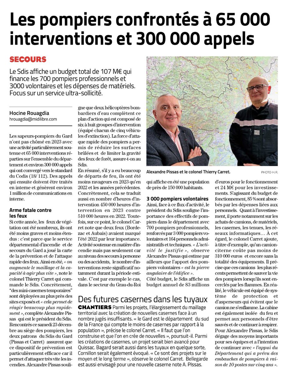 pompiersdugard's tweet photo. Quel est le bilan 2023 des sapeurs pompiers du Gard ? Réponse avec l’article paru le mardi 26 décembre dans Midi Libre. https://t.co/NbniiLf6q1