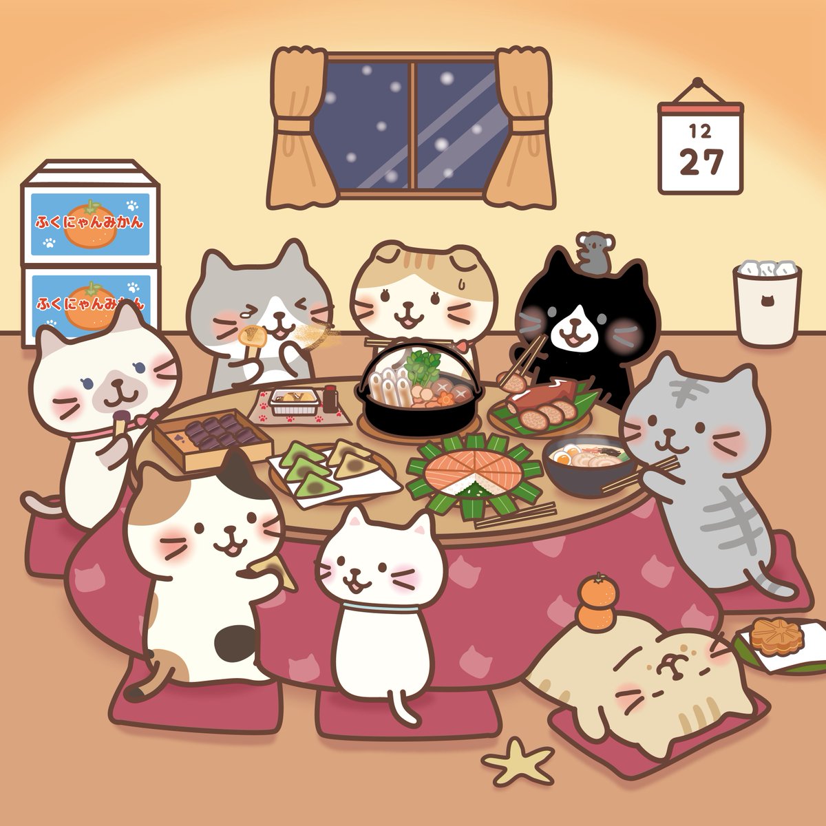 fukufuku_nyanko's tweet photo. ふくにゃんはこたつで丸くなる～♪

みんなは帰省したらなに食べる～？

#ふくふくにゃんこ集会 https://t.co/WUJfgBrLQz