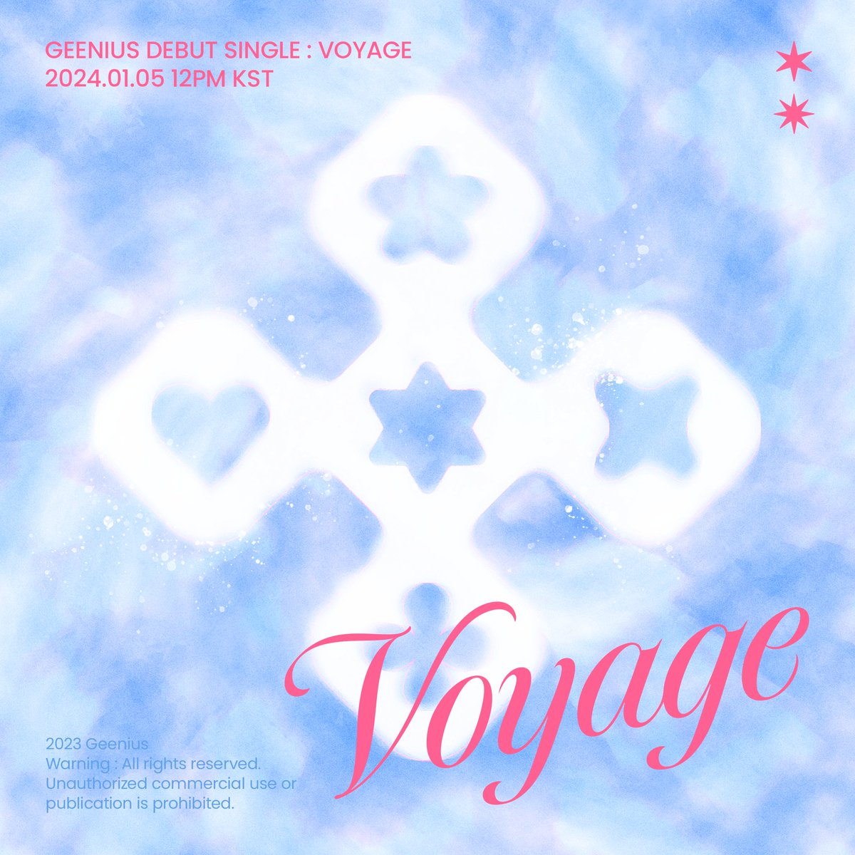 Geenius: 
Album Title

Debut Single Album 'Voyage' 
🚨 2024.01.05 FRI  

#지니어스 #Geenius #예영 #Yeyoung #시온 #Sion #미카 #Mika #조에 #Zoe #안다미로 #Andamiro #Voyage #Geenius_Voyage