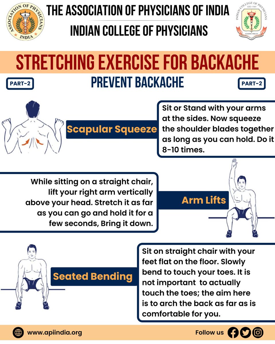 apiindia_'s tweet image. Nurture your spine, and embrace relief. Stretching exercises for a healthier back
DR GIRISH MATHUR 
PRESIDENT-API
DR JYOTIRMOY PAL 
DEAN-ICP
DR AGAM VORA 
SECRETARY-API
#BackExercise #PreventBackache #API #ICP #IndianCollegeofPhysicians #Physicians