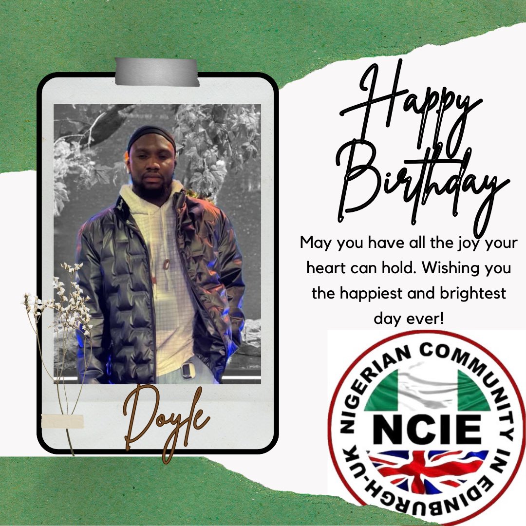 NCIE_UK's tweet photo. Happy Birthday Christain Doyle

The Nigerian Community In Edinburgh join the host of others to celebrate with you on your birthday today and we pray that God will continually increase you in all ramifications.

Cheers 🥂 https://t.co/hqZJQcabrc
