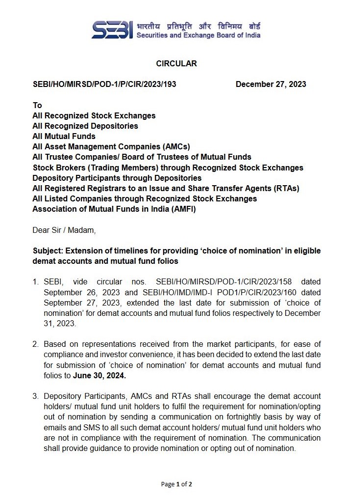 CAYogesh4u's tweet photo. #ExtensionAlert

Extension of timelines for providing nominations for Demat Account and Mutual Fund Folios till 30th June 2024.
#nomination #mutualfunds #dematacccounts