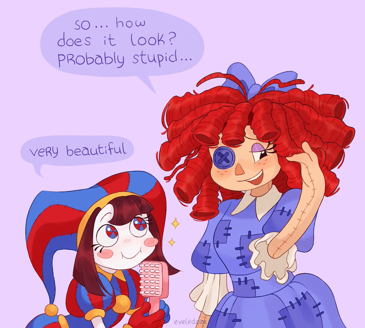 eveledoze's tweet photo. I saw how some people draw curls and freckles for Ragatha, it looked pretty cute, so I tried to do the same 🎀
and Jax, who can't comb her hair
#tadc #theamazingdigitalcircus https://t.co/awfv31DTIg
