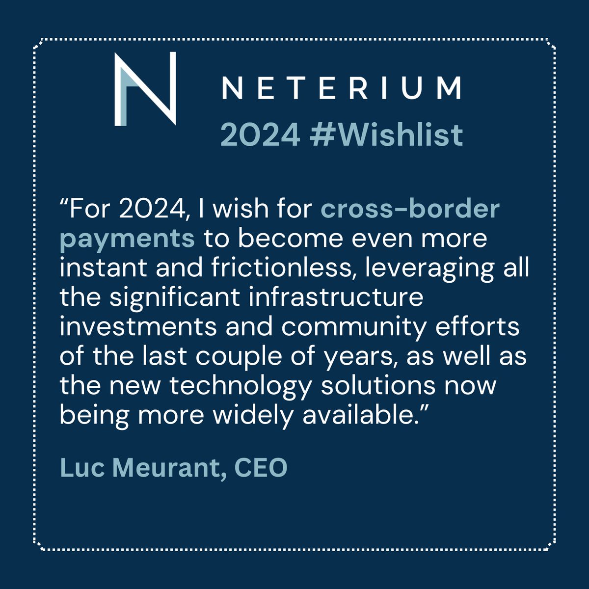 Neterium - APIs FOR ENTITY & TRANSACTION SCREENING (@neterium) on Twitter photo #Neterium Team Financial Crime Compliance wish list
As we gear up for the #challenges & #opportunities that lie ahead, here's a glimpse into our wish list for the #future.
1️⃣Today <a href="/LucMeurant/">Luc Meurant</a> CEO of Neterium, unveils its Financial Crime Compliance vision for 2024.
#FCC #Neterium Team Financial Crime Compliance wish list
As we gear up for the #challenges & #opportunities that lie ahead, here's a glimpse into our wish list for the #future.
1️⃣Today <a href="/LucMeurant/">Luc Meurant</a> CEO of Neterium, unveils its Financial Crime Compliance vision for 2024.
#FCC