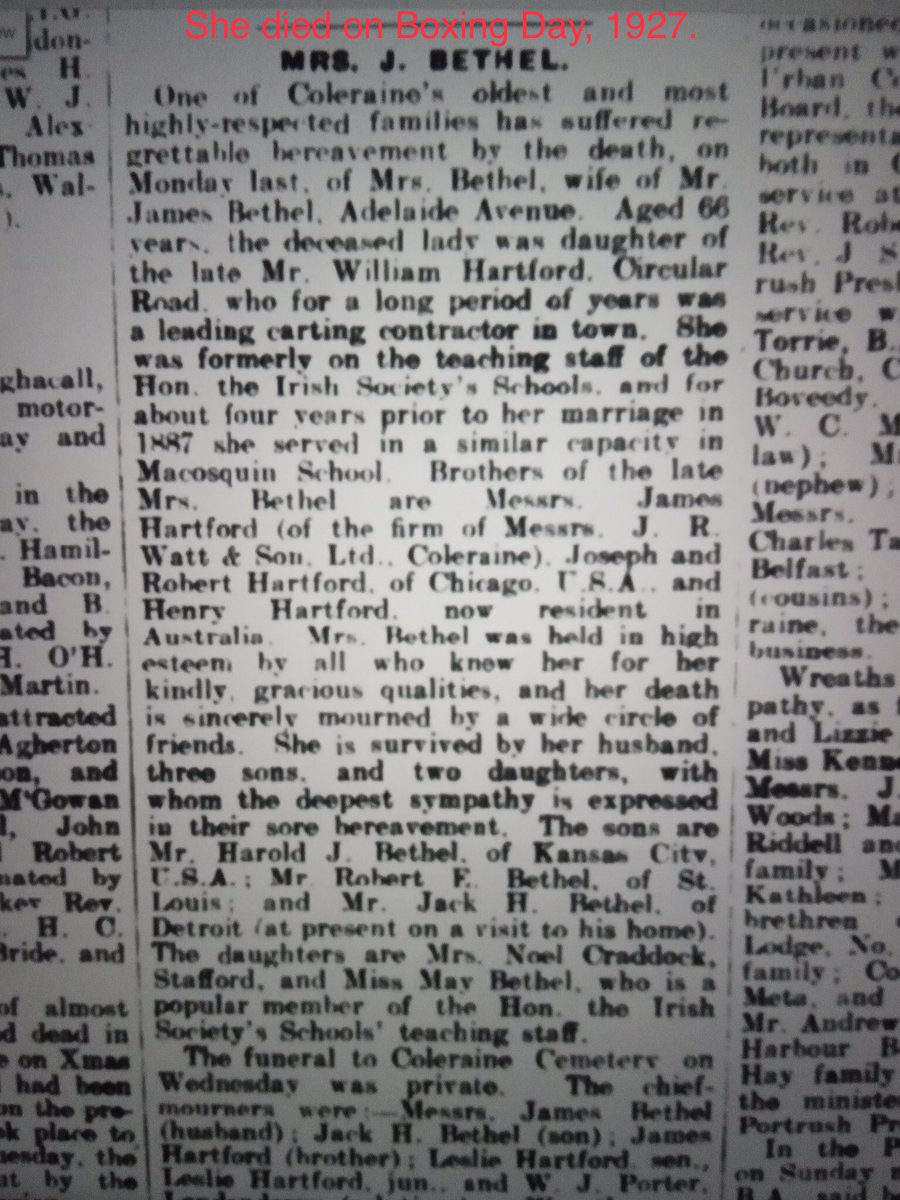 1970to1972's tweet photo. The following died on December the 27th: 
1926 (a Monday)
James Armstrong, aged 31, in the Portstewart area [his grave is in Ballyrashane Church of Ireland churchyard];
Nancy Grissam, aged eighty-four, in the #Aghadowey area 
1928 (a Thursday) 
Anna Troy [0] in the Coleraine area https://t.co/5ev0Nsjfnn
