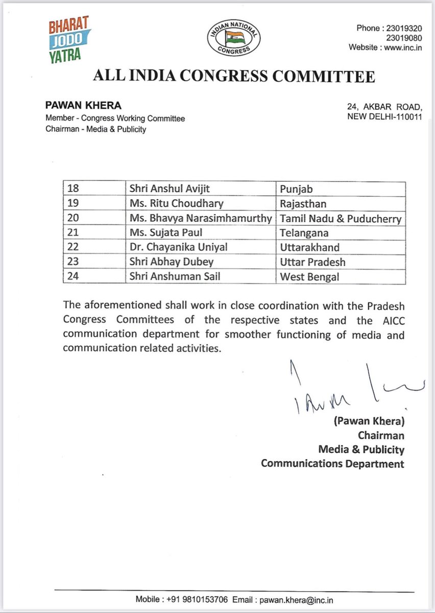 Bhavyanmurthy's tweet photo. Thanks to @kharge sir @Jairam_Ramesh sir, @Pawankhera sir, @RahulGandhi sir @rssurjewala sir @siddaramaiah sir @DKShivakumar sir for appointing me as the AICC Communications coordinator for 2024 Lok Sabha Elections incharge if Tamil Nadu n Puducherry @INCTamilNadu @INCPuducherry https://t.co/PoRbw5SxIp