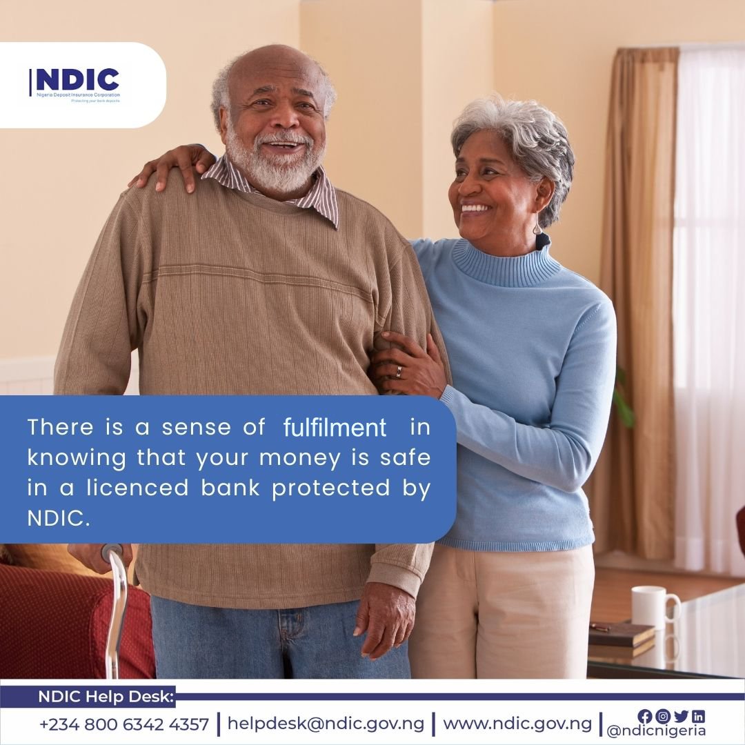 NDICNigeria's tweet image. There is a sense of fulfilment in knowing that your money is safe in a licenced bank protected by NDIC.

#NDIC #DepositorsProtection