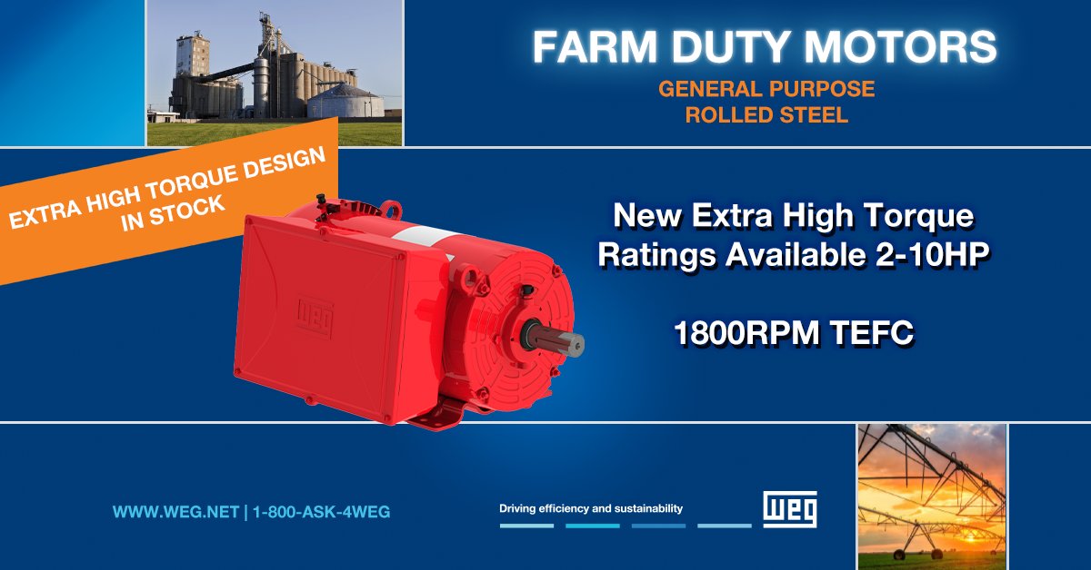 weg_usa's tweet photo. #FarmDuty motors are now available in rolled steel and cast iron and with a higher starting torque! https://t.co/xbLMyImOyO
#WEG #farm #farmduty #rolledsteel #castiron #motors #farming #farmer #farmmachinery #farmequipment #farmmachinery #sustainable #agribusiness #agriculture https://t.co/9cIPDkCE9V