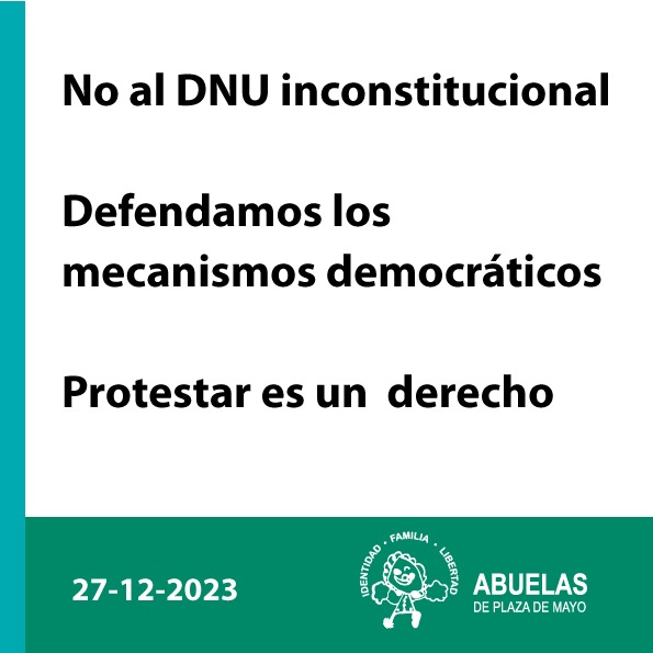 Reafirmamos nuestro rechazo al megadecreto inconstitucional y antirepublicano.
La sociedad tiene derecho a deliberar sobre su destino a través de sus representantes.

#NOalDNU inconstitucional
Defendamos los mecanismos democráticos
#ProtestarEsUnDerecho
27/12/03