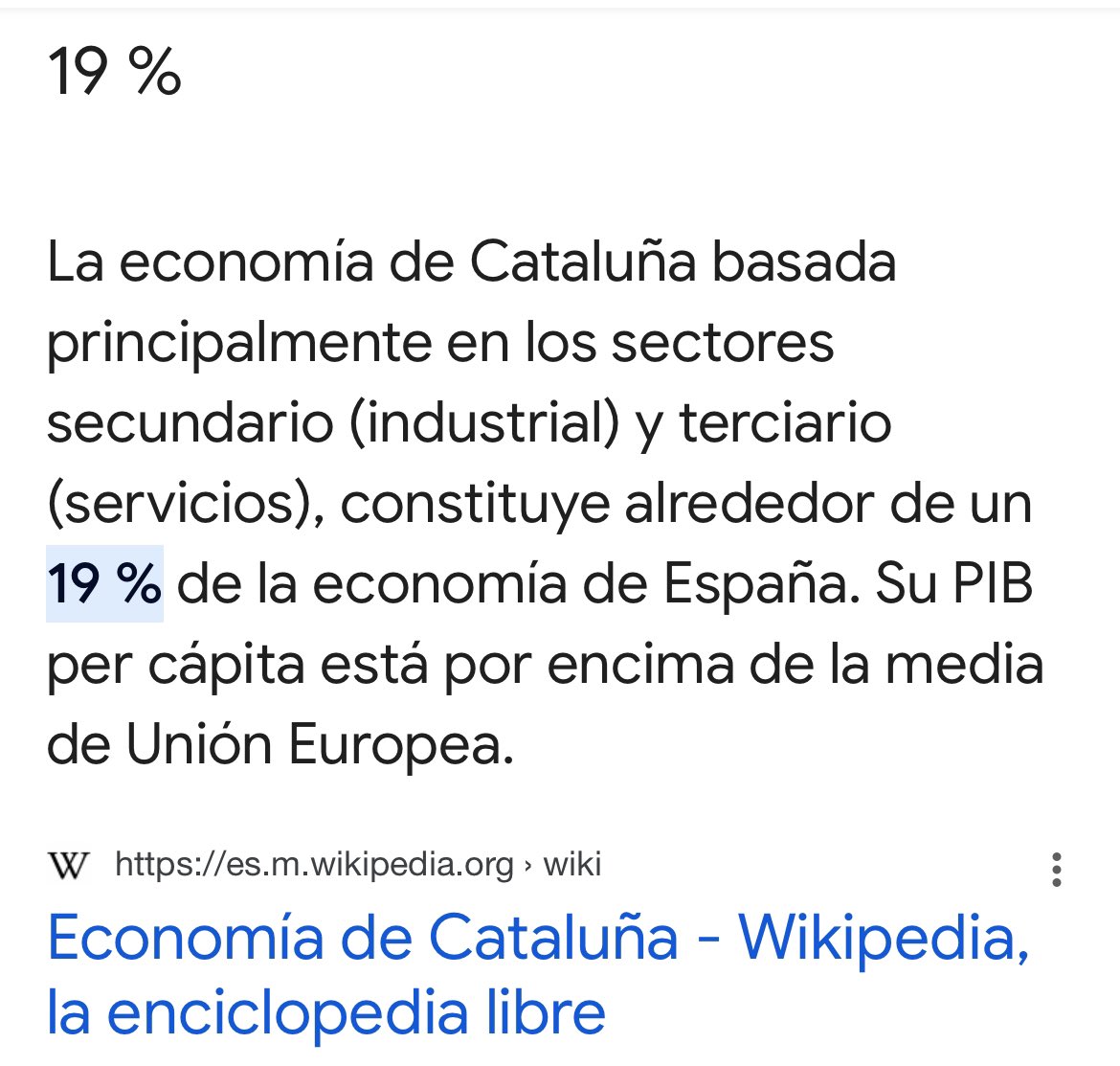 <a href="/OpinionX4/">Professor Dalí</a> Cataluña representa el 19% de la economía del estado.

Si Cataluña se independiza, España no es viable. Punto.