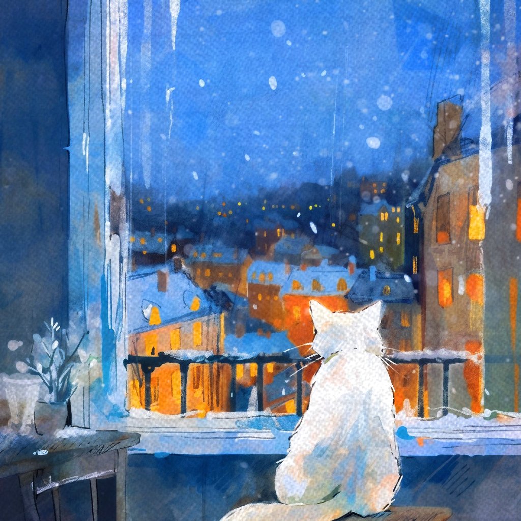 Cat looking at snow ☃️ #AIArt #digitalartwork #AIArtwork #イラスト #イラスト好きな人と繋がりたい