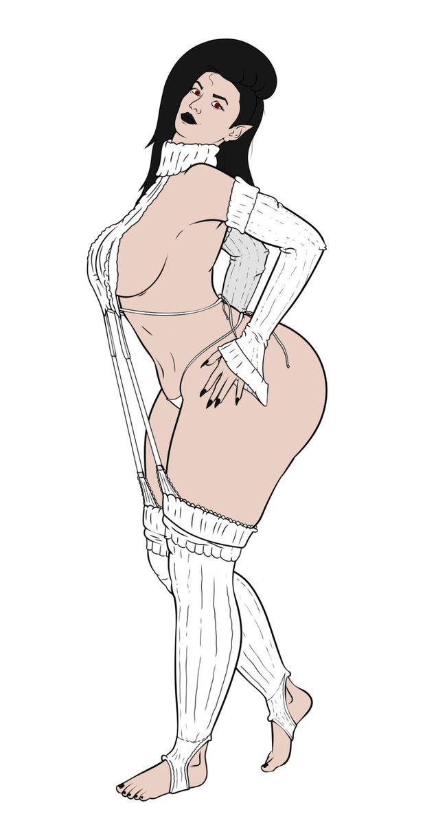 Drawing that knitted lingerie trend thingie onto everyone's favorite voracious bitch of a Void Empress Seraphaena <3 WIP WIP WIP #oc :3