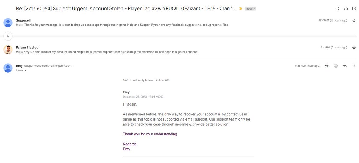 FaizanSiddOp's tweet photo. 🆘 URGENT APPEAL TO @supercell 🆘🎮 My Clash of Clans Account Stolen! 🆔 Player Tag: #2VJYRUQL0 👤 Name: Faizan | TH: 16 | 🏰 Clan: FluffyUnicorn 
🚨 Recovery codes not working, no live chat option! 😢 Need your help ASAP to recover my account! 
#supercellsupport #needhelp https://t.co/joGyI1ZXUw