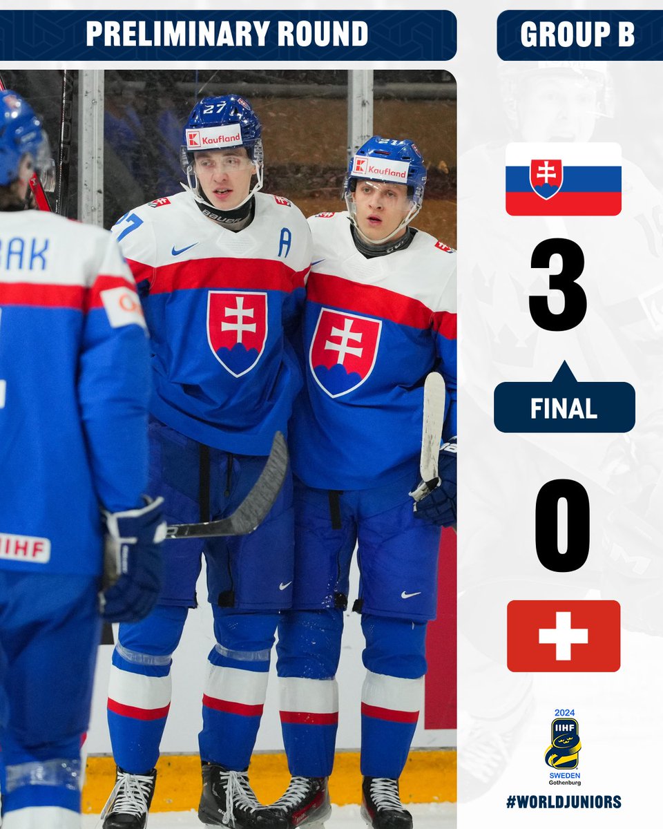 IIHFHockey's tweet photo. A shut-out victory takes @hockslovakia to 2-0 wins🇸🇰 #WorldJuniors #SVKSUI
✍️Match report: https://t.co/tskO3SrKZq https://t.co/GcbdctnUBZ