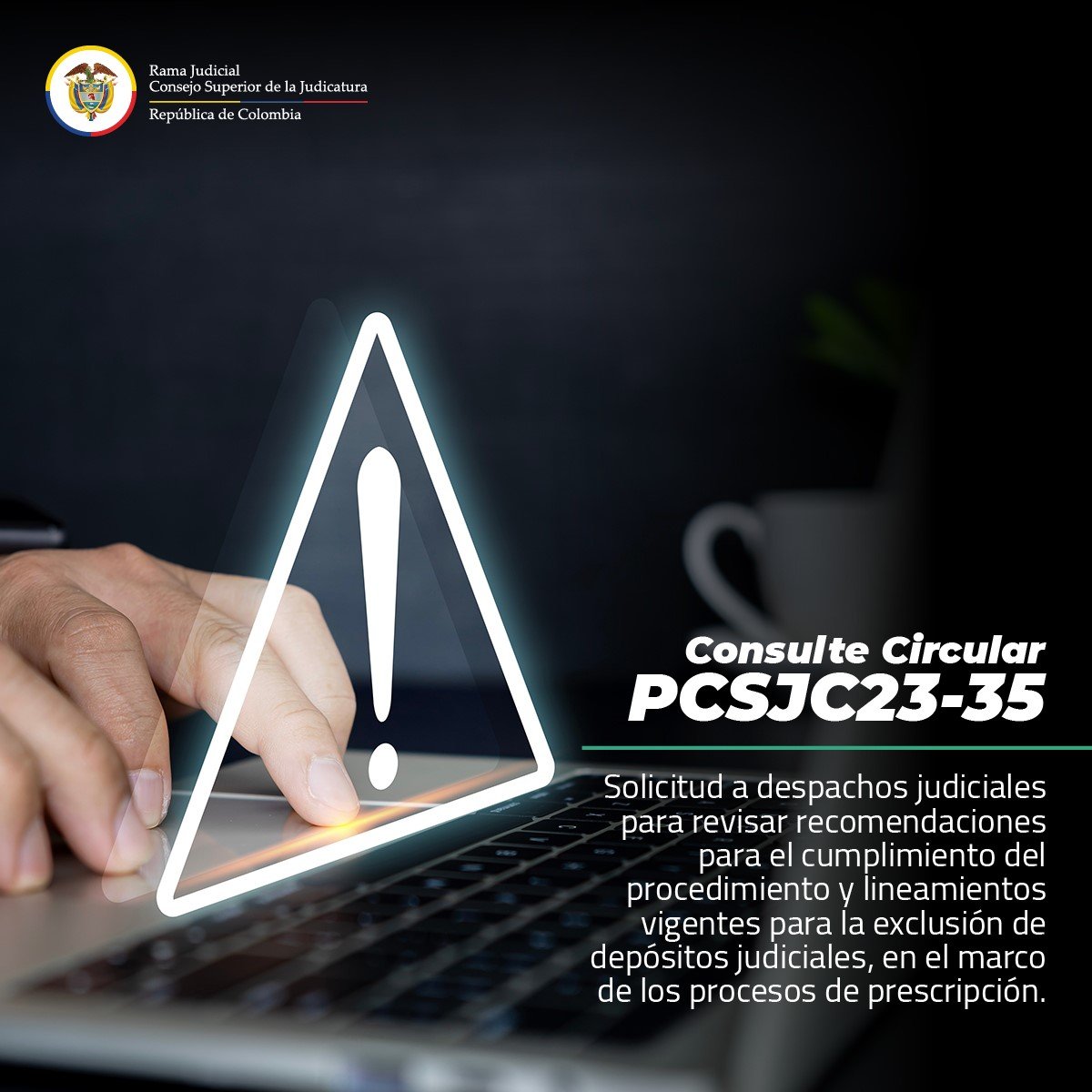 judicaturacsj's tweet photo. #CircularCSJ | @judicaturacsj solicita a servidores judiciales tener en cuenta recomendaciones establecidas para el cumplimiento del procedimiento y lineamientos vigentes para la exclusión de #DepósitosJudiciales, en el marco de procesos de prescripción

👉https://t.co/Nk4H4ovR2H https://t.co/PYvjk74APv