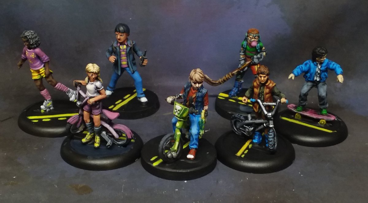 Here's the last 3 kids, and a nice group photo of all of them together. 
Up next is some more busts, a  Warduke, &amp; more fantasy themed minis!
 #kidsonbikesrpg #PaintingMiniatures #commissionpainting #miniatures #talesfromthelooprpg #minipainting