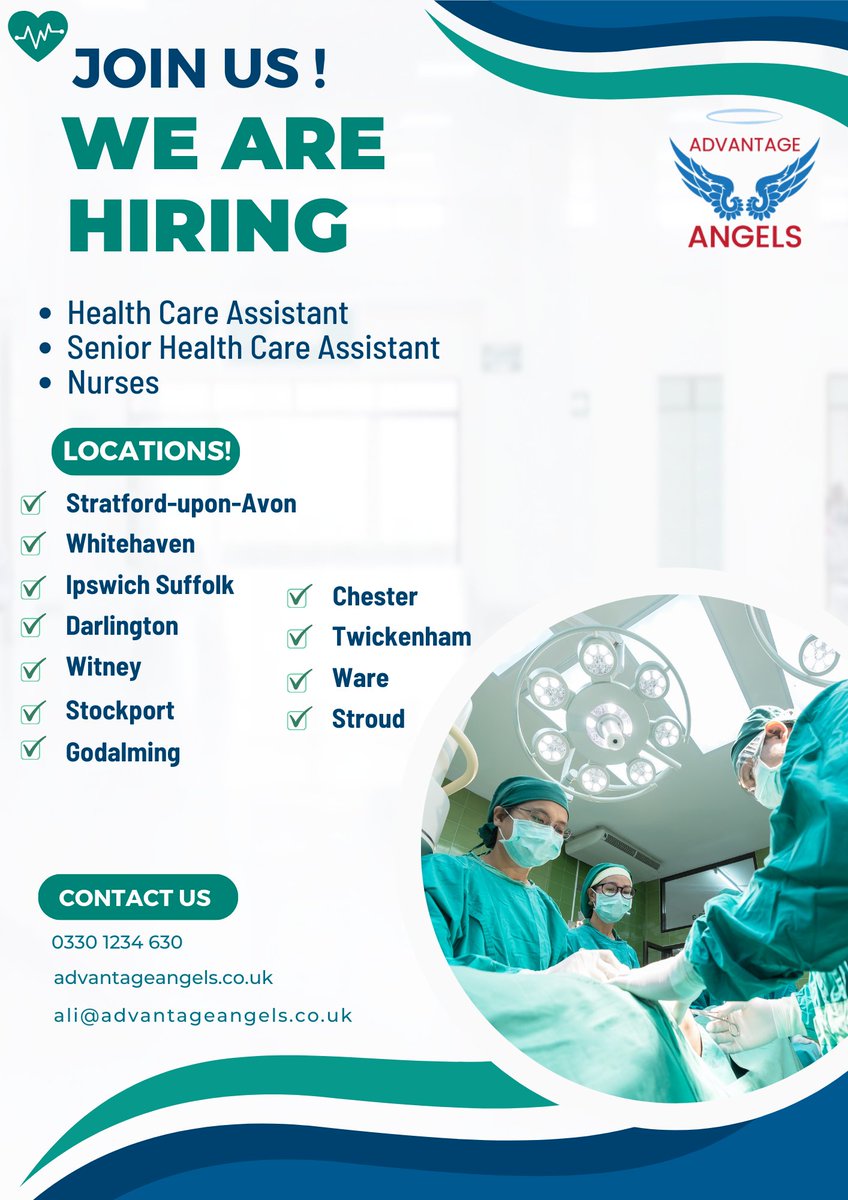 AdvantageAngels's tweet photo. Hiring now!
.
.
.
#health #agencies #nurses #careworker #seniorcaregiver #carehomesuk #highpayingjobs #leeds #manchester #Suffolk  #Recruitment #Healthcare #Vacancies #Joinus #Nurses #HCAs  #AcrosstheUK #team #development #opportunities #Teamleaders #share #advantageangelsleeds https://t.co/qhEL4dmtN7