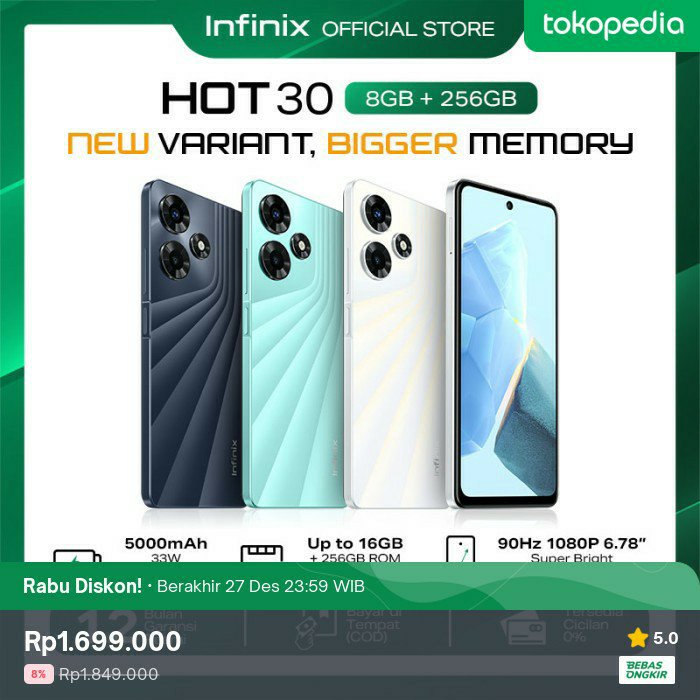 Ada diskon 8% nih jadi Rp1.699.000. Cek di Tokopedia, deh. Bentar lagi diskonnya berakhir, lho!
tokopedia.link/STqErTT7RFb