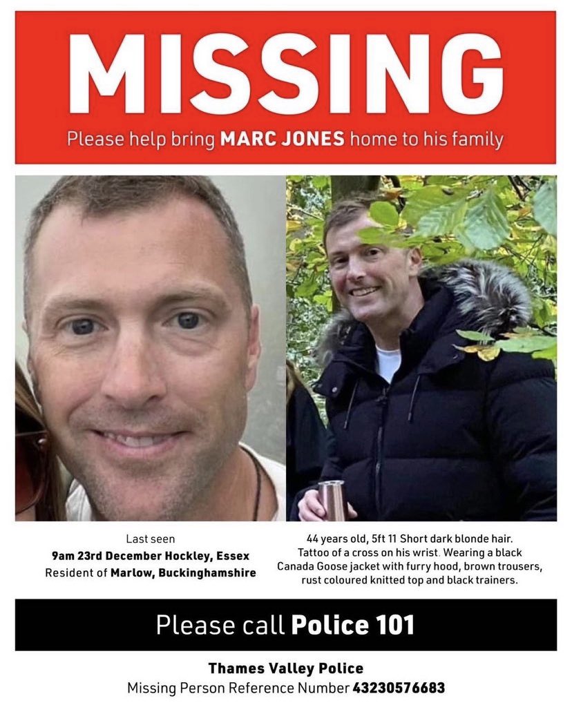 Please share if you have links anywhere near Marlow or Hockley - Marc has been missing for four days.